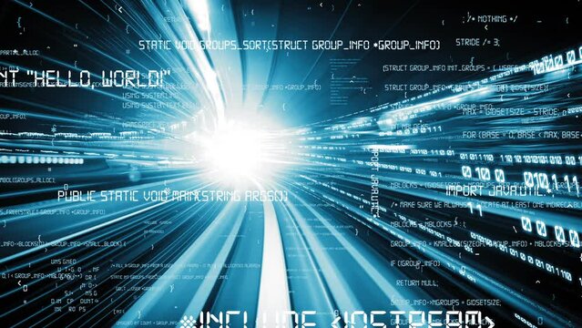 Software development, application programming code and tacit computer coding . Concept of smart digital transformation and technology disruption that changes global trends in new information era .