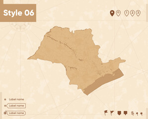 Sao Paulo, Brazil - map in vintage style, retro style map, sepia, vintage. Vector map.
