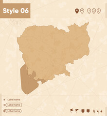 Cambodia - map in vintage style, retro style map, sepia, vintage. Vector map.