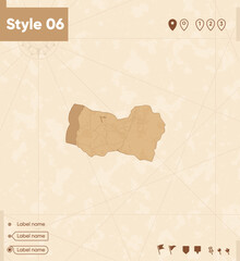O'Higgins, Chile - map in vintage style, retro style map, sepia, vintage. Vector map.