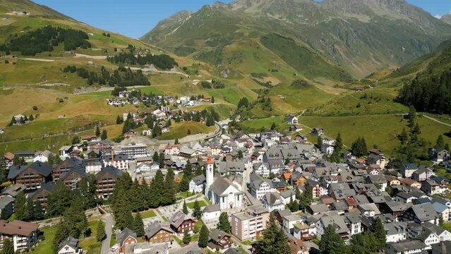 Village of Andermatt in Switzerland from above - aerial view