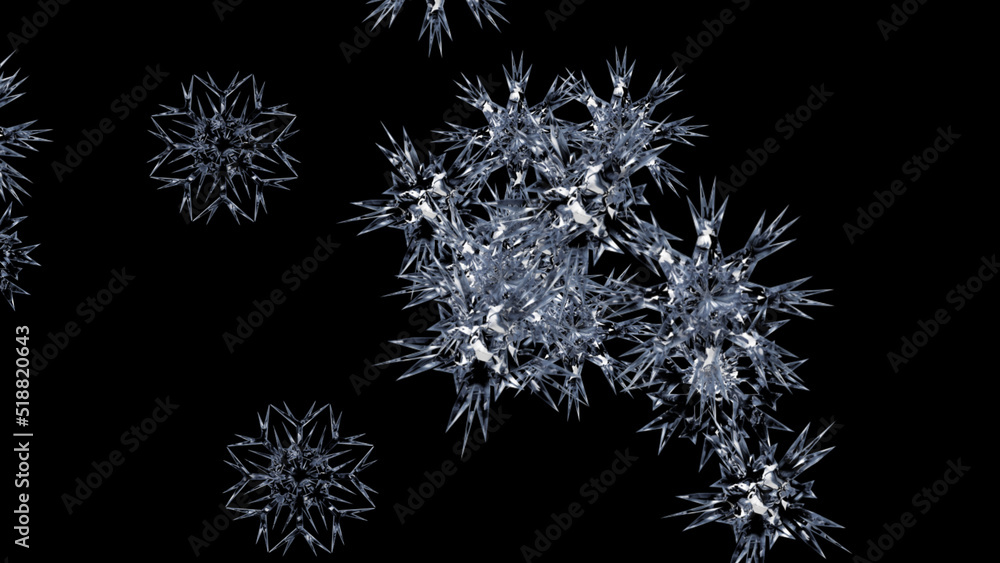 Poster futuristic shiny pieces of shattered ice from an unidentified planet are flying at high speed in out