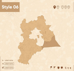 Hebei, China - map in vintage style, retro style map, sepia, vintage. Vector map.