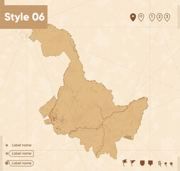 Heilongjiang, China - map in vintage style, retro style map, sepia, vintage. Vector map.