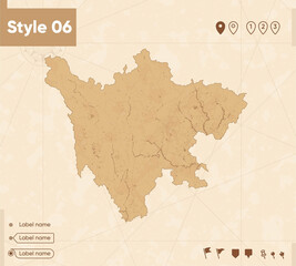 Sichuan, China - map in vintage style, retro style map, sepia, vintage. Vector map.