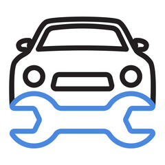 Automotive repair icon car service hood mechanic tools, line vector illustration