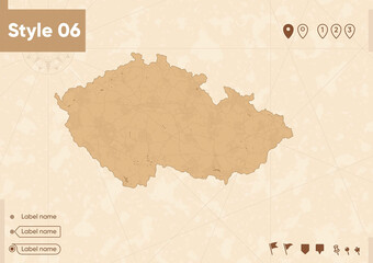 Czech Republic - map in vintage style, retro style map, sepia, vintage. Vector map.