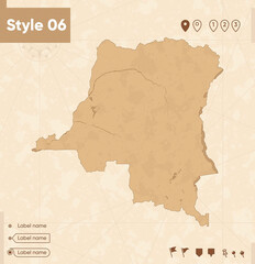 Democratic Republic of the Congo - map in vintage style, retro style map, sepia, vintage. Vector map.