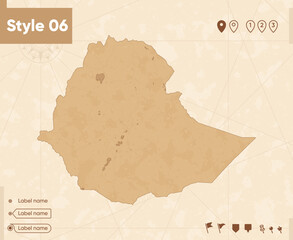 Ethiopia - map in vintage style, retro style map, sepia, vintage. Vector map.