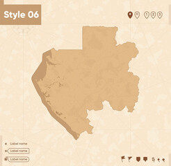 Gabon - map in vintage style, retro style map, sepia, vintage. Vector map.