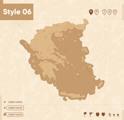 Greece - map in vintage style, retro style map, sepia, vintage. Vector map.