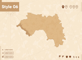 Guinea - map in vintage style, retro style map, sepia, vintage. Vector map.