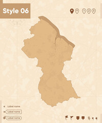 Guyana - map in vintage style, retro style map, sepia, vintage. Vector map.