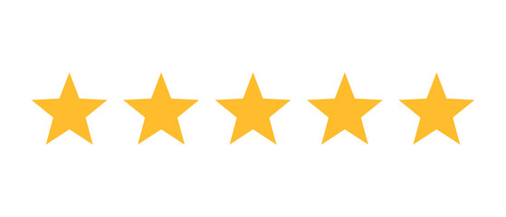 Star rating icon set. Golden star icon set isolated on blank background. Five star flat icon.