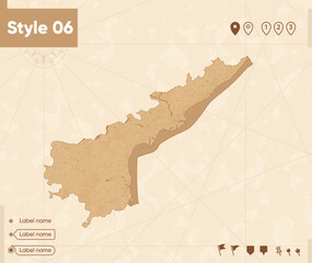 Andhra Pradesh, India - map in vintage style, retro style map, sepia, vintage. Vector map.