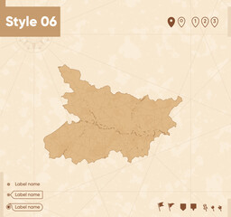 Bihar, India - map in vintage style, retro style map, sepia, vintage. Vector map.