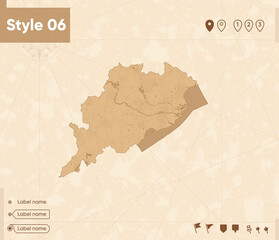 Odisha, India - map in vintage style, retro style map, sepia, vintage. Vector map.