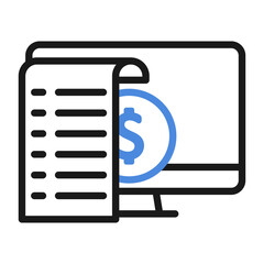 Electronic E-Invoice icon. Online invoice payment on computer illustration, Pay bill tax via laptop concept, digital receipt