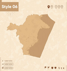 East Kalimantan, Indonesia - map in vintage style, retro style map, sepia, vintage. Vector map.