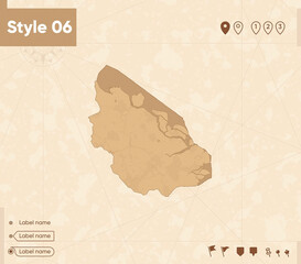 Riau, Indonesia - map in vintage style, retro style map, sepia, vintage. Vector map.