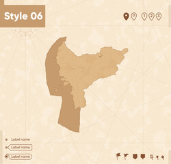 West Kalimantan, Indonesia - map in vintage style, retro style map, sepia, vintage. Vector map.