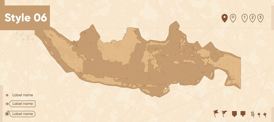 Indonesia - map in vintage style, retro style map, sepia, vintage. Vector map.