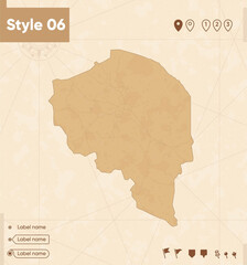Kerman, Iran - map in vintage style, retro style map, sepia, vintage. Vector map.