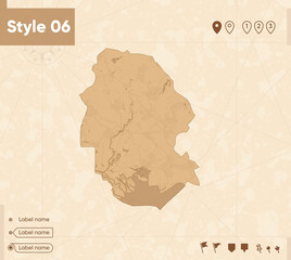Khuzestan, Iran - map in vintage style, retro style map, sepia, vintage. Vector map.