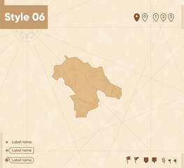Kohgiluyeh And Boyer Ahmad, Iran - map in vintage style, retro style map, sepia, vintage. Vector map.