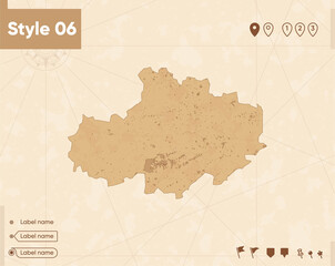 Akmola, Kazakhstan - map in vintage style, retro style map, sepia, vintage. Vector map.