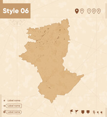 Kostanay, Kazakhstan - map in vintage style, retro style map, sepia, vintage. Vector map.