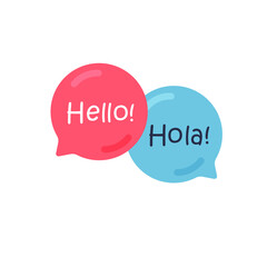 Translator app icon. Chat bubbles with english and spanish. Vector illustrationisolated on white background.