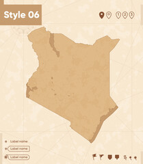 Kenya - map in vintage style, retro style map, sepia, vintage. Vector map.