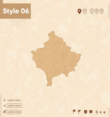 Kosovo - map in vintage style, retro style map, sepia, vintage. Vector map.