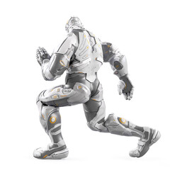 future soldier is dancing on white background rear view