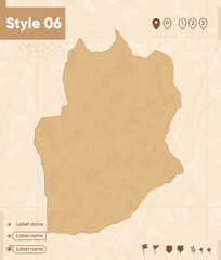 Dornogovi, Mongolia - map in vintage style, retro style map, sepia, vintage. Vector map.