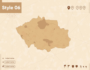 Uvs Province, Mongolia - map in vintage style, retro style map, sepia, vintage. Vector map.