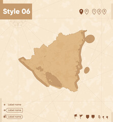 Nicaragua - map in vintage style, retro style map, sepia, vintage. Vector map.