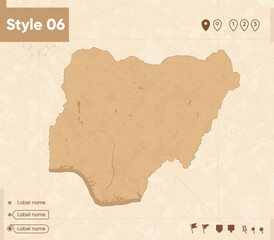 Nigeria - map in vintage style, retro style map, sepia, vintage. Vector map.