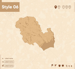 Vestfold Og Telemark, Norway - map in vintage style, retro style map, sepia, vintage. Vector map.