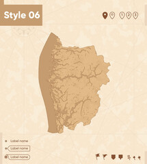 Vestland, Norway - map in vintage style, retro style map, sepia, vintage. Vector map.
