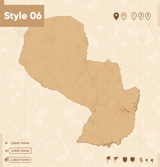 Paraguay - map in vintage style, retro style map, sepia, vintage. Vector map.