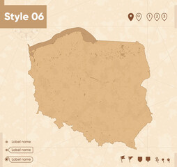 Poland - map in vintage style, retro style map, sepia, vintage. Vector map.