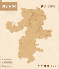 Chelyabinsk Region, Russia - map in vintage style, retro style map, sepia, vintage. Vector map.