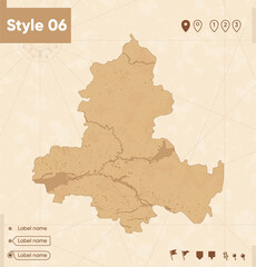 Rostov Region, Russia - map in vintage style, retro style map, sepia, vintage. Vector map.