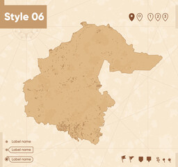 Tyumen Region, Russia - map in vintage style, retro style map, sepia, vintage. Vector map.