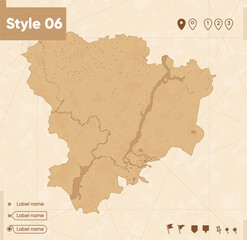 Volgograd Region, Russia - map in vintage style, retro style map, sepia, vintage. Vector map.