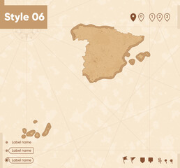 Spain - map in vintage style, retro style map, sepia, vintage. Vector map.