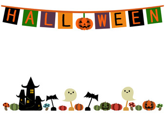 素材：カラフルでにぎやかなハロウィン用フレーム（横向き）