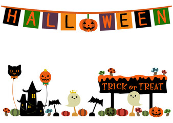 素材：カラフルでにぎやかなハロウィン用フレーム（横向き）